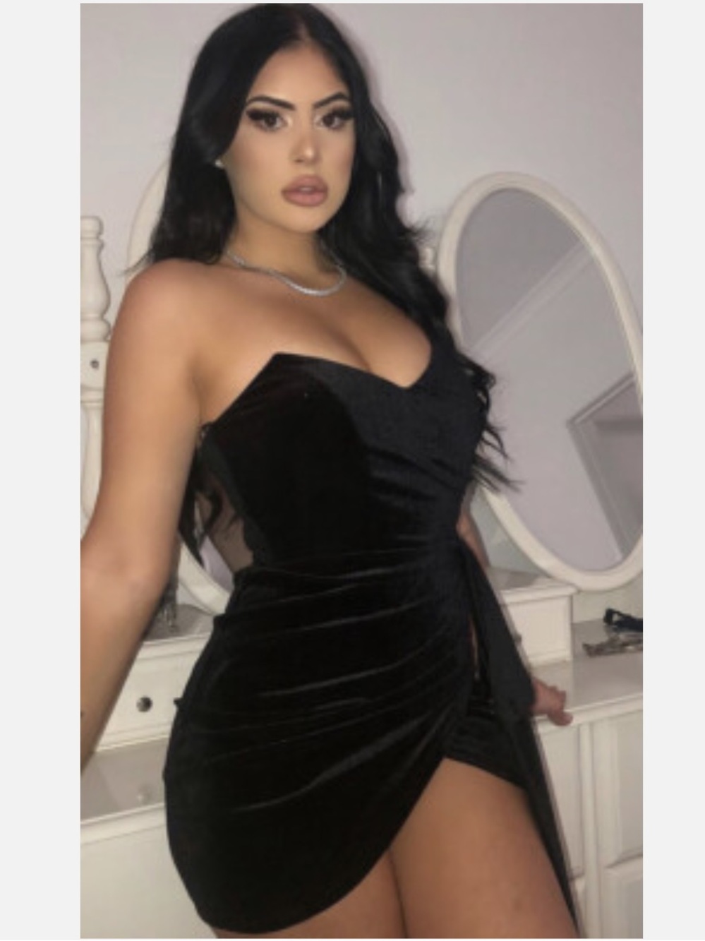 Fashion Nova Black Strapless Velvet Mini Dress